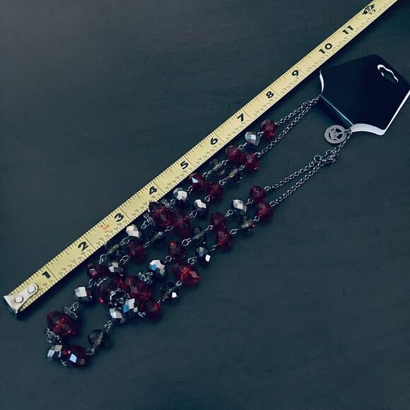 Trifari Sparkling Iridescent Beaded Red Silver Necklace - Picture 2 of 3